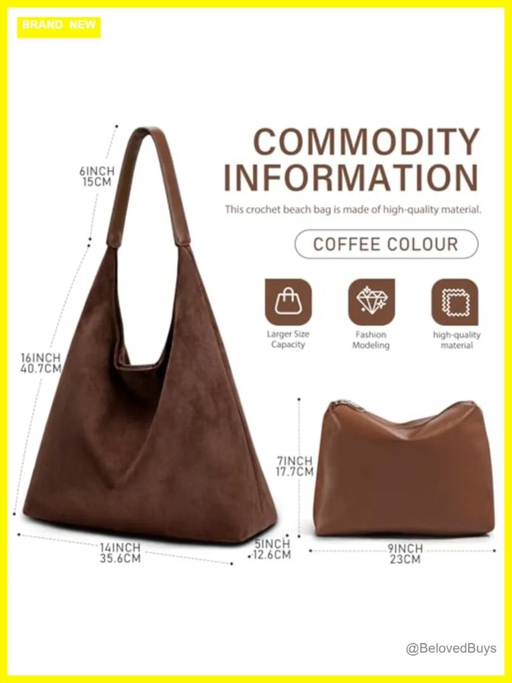 Vegan Leather Purse Set Slouchy Hobo Shoulder Bag & Suede Tote Bag